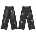 Chrome Hearts Grey & Blue Leather Cross Patches Jeans