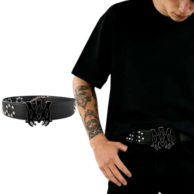 AMIRI Riveted Leather Belt Punk Claw Metal Buckle Waist Belt