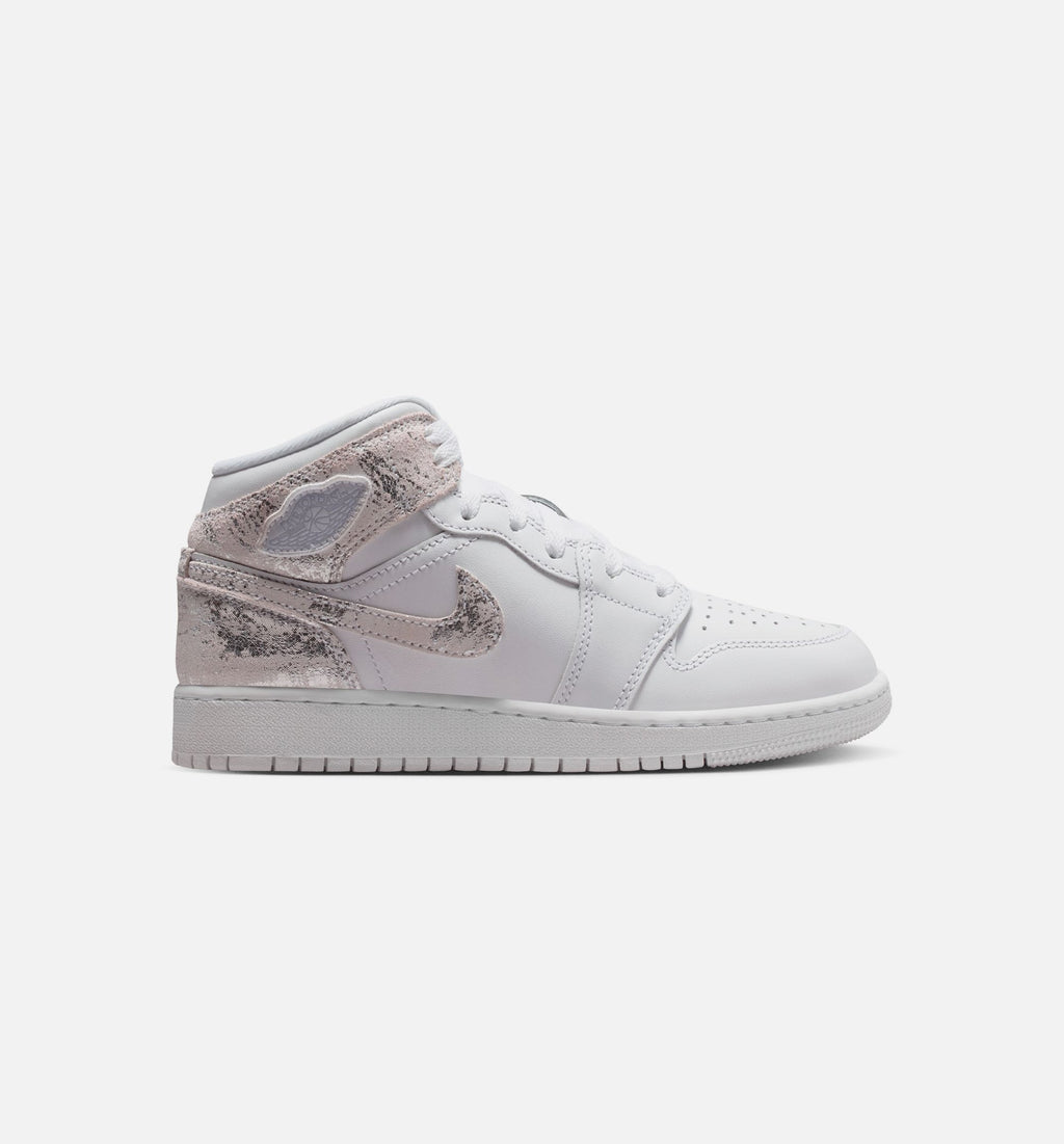 Air Jordan 1 Mid SE Grade School Lifestyle Shoes - White / Field Silver
