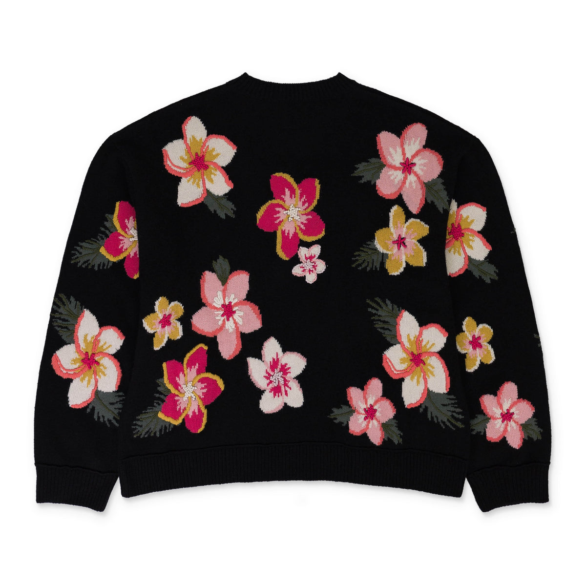 FLOWERS INTARSIA BLACK SWEATER