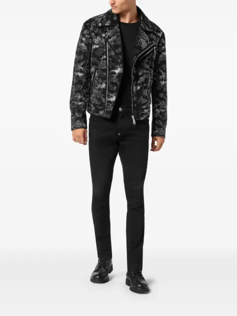 Philipp Plein strass leather biker jacket camouflage