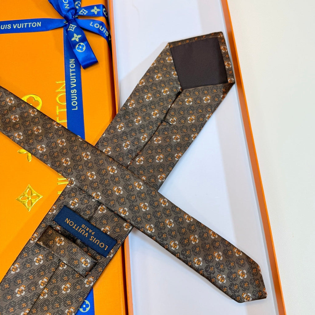 Louis Vuitton Style Men's Floral Monogram Silk Tie