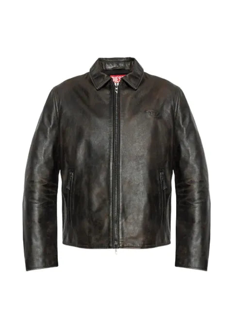 Diesel  logo-embossed leather jacket