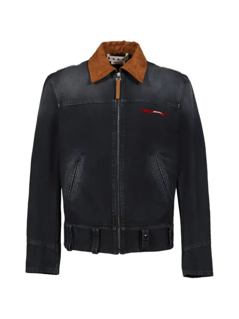 Marni logo-embroidered contrast-collar jacket