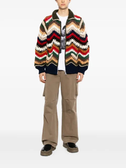sacai mix-crochet knitted blouson