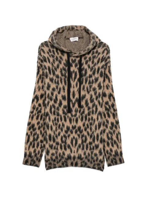 Laneus leopard-print drawstring hoodie
