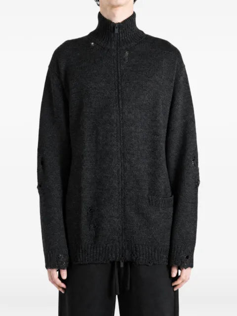 Yohji Yamamoto distressed zip-up sweater