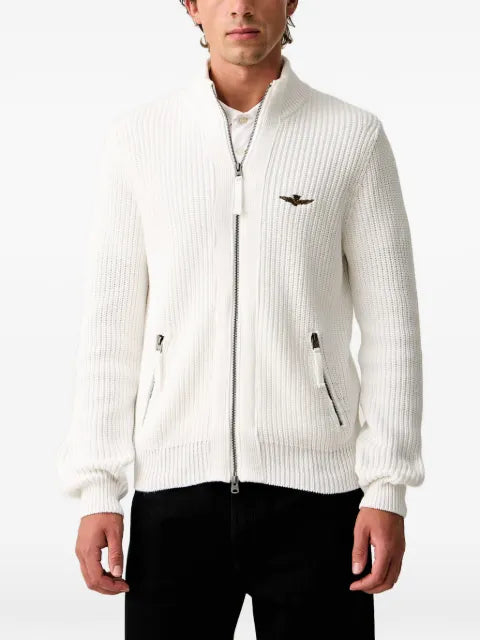 Aeronautica Militare ribbed-knit logo-embroidered cardigan