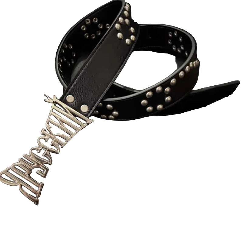 Twisted Studded Belt Dark Y2K Silver Irregular Letter Buckle Waist