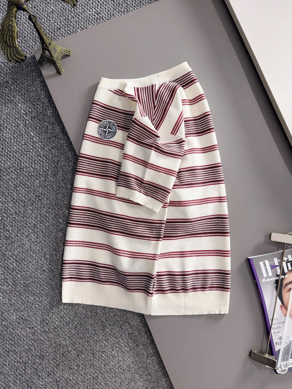 Stone Island Fine Gauge Knit Striped T-Shirt with Circular Compass Badge