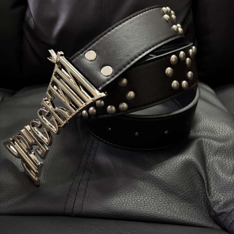 Twisted Studded Belt Dark Y2K Silver Irregular Letter Buckle Waist