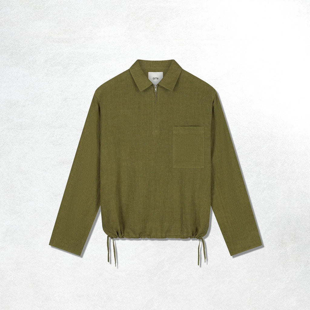 Arte Linen Quarter Zip Pullover: Green