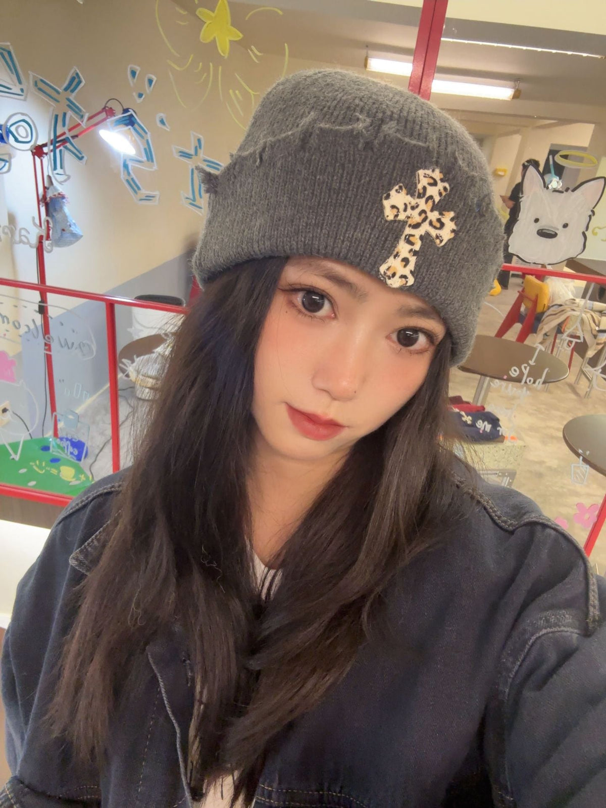 Leopard Cross Distressed Knit Beanie Cuffed Winter Hat Multi‑Style