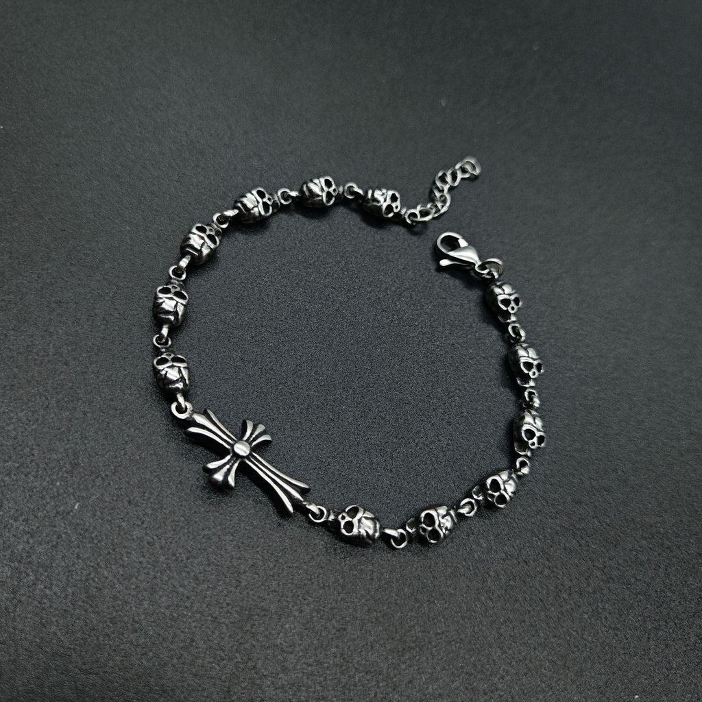 Chrome Hearts 925 Sterling silver cross flower skull splicing bracelet