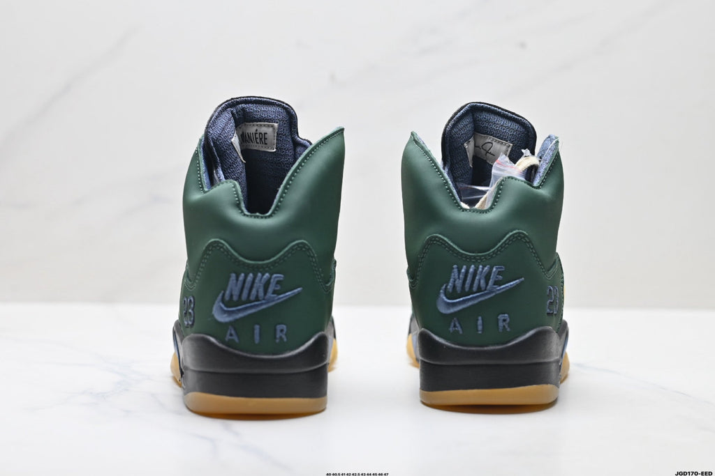 Air Jordan 5 Retro Green Gold Navy Sneakers