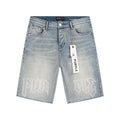 Purple Brand Light Blue Raw Hem Graphic Denim Shorts