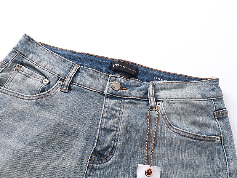 Purple Brand Light Blue Raw Hem Graphic Denim Shorts