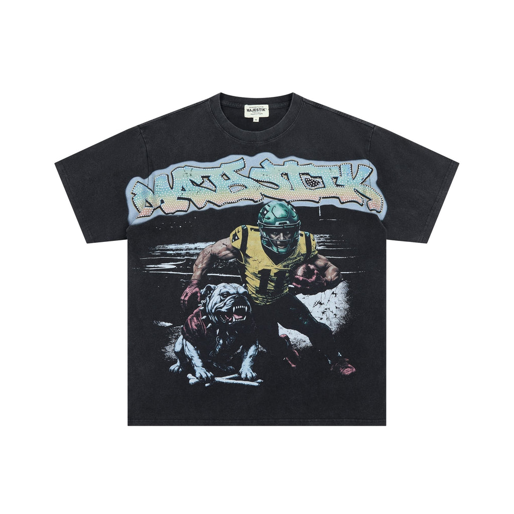 MAJESTIK Bulldog Football Graphic Cropped T-Shirt