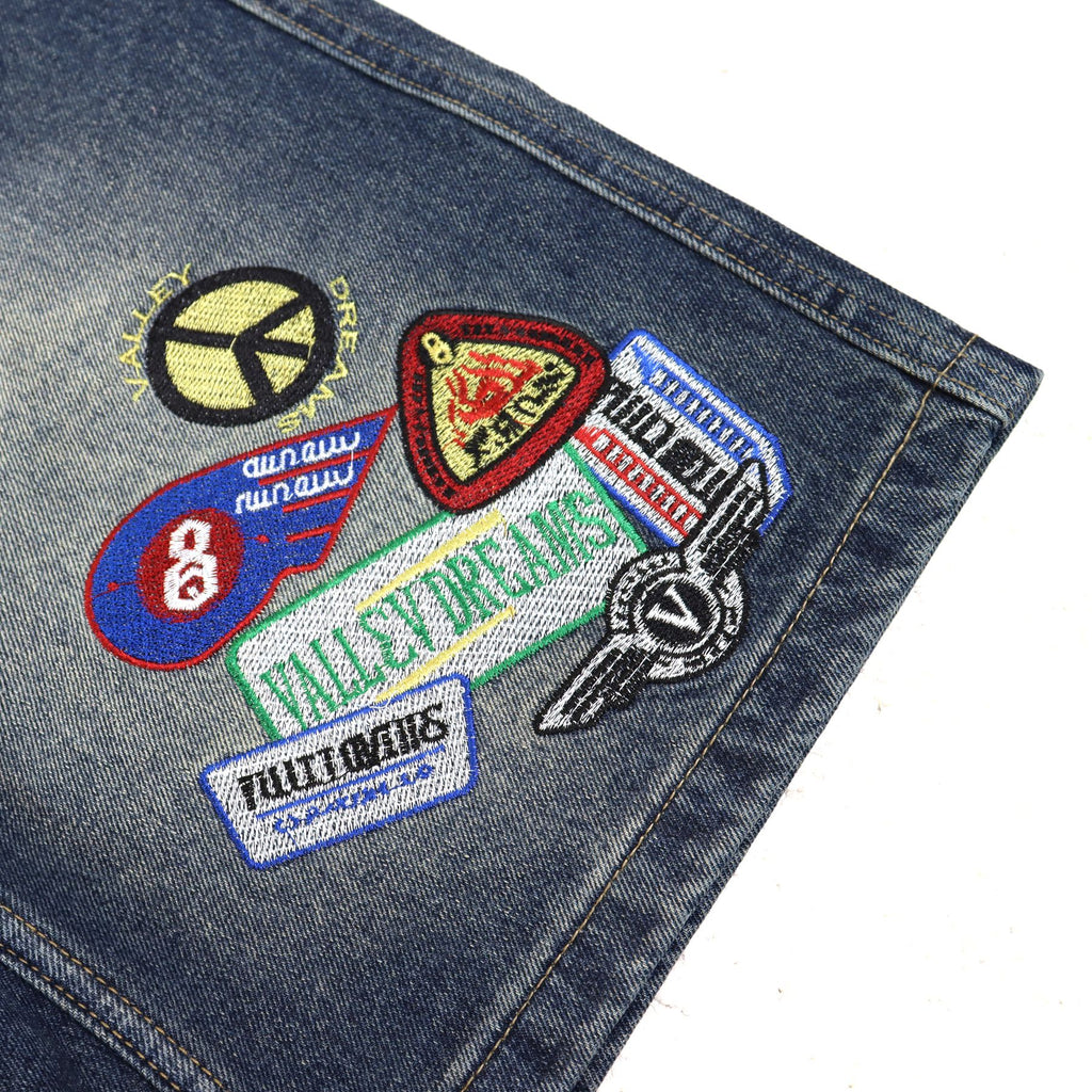 VALE SPORTS DIVISION Patch Embroidered Studded Denim Shorts