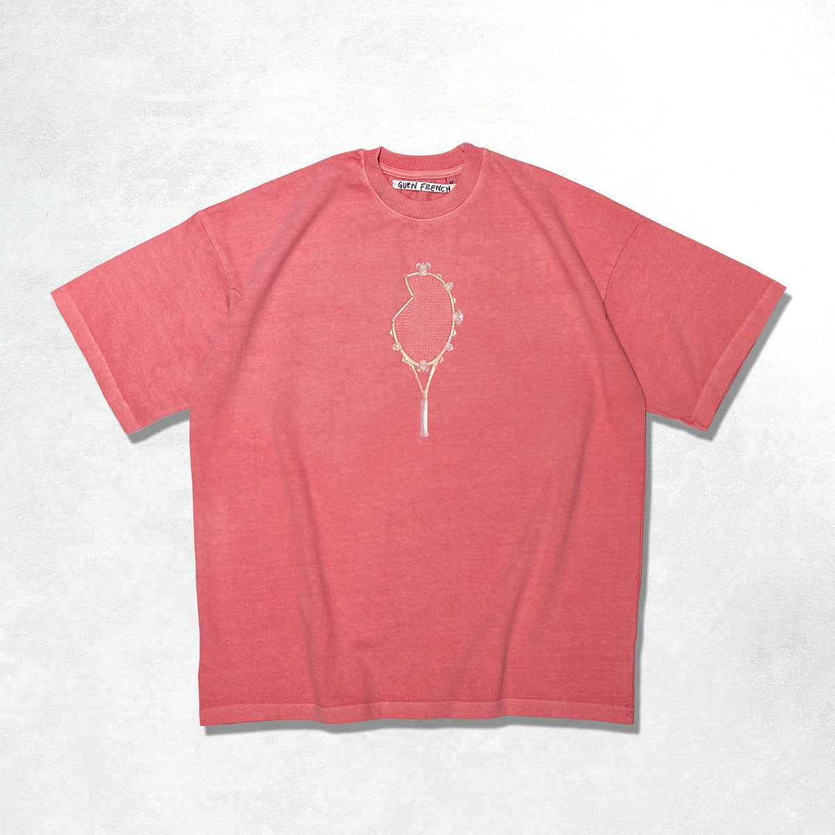 Guen French Jewelled Racket T-shirt: Pink Sand