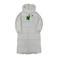 New Balance Hooded Long Puffer Coat – Off White | Full-Length Athletic Winter Coat