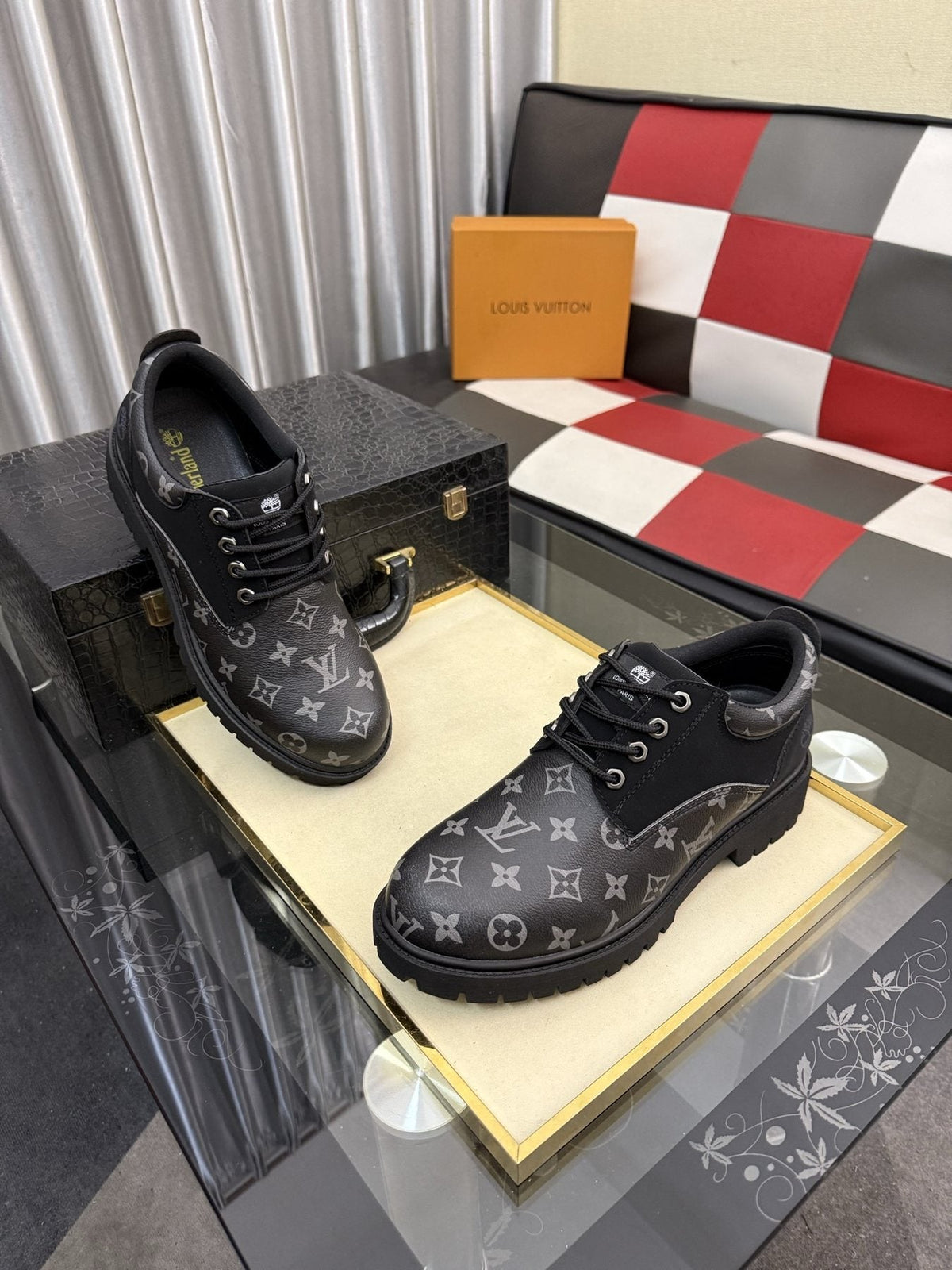 Louis Vuitton Black & Dark Gray Monogram Lace-Up Shoes