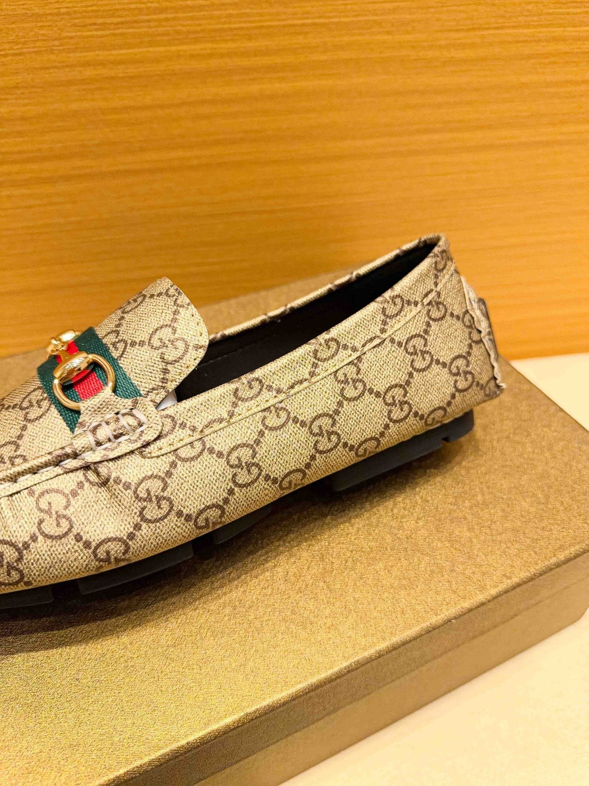 Gucci Beige Tan Monogram Horsebit Loafers
