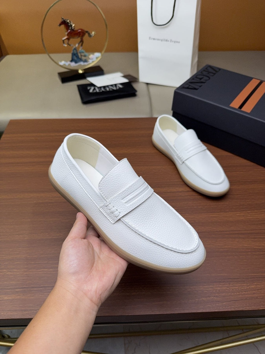 Zegna White Strap Loafers