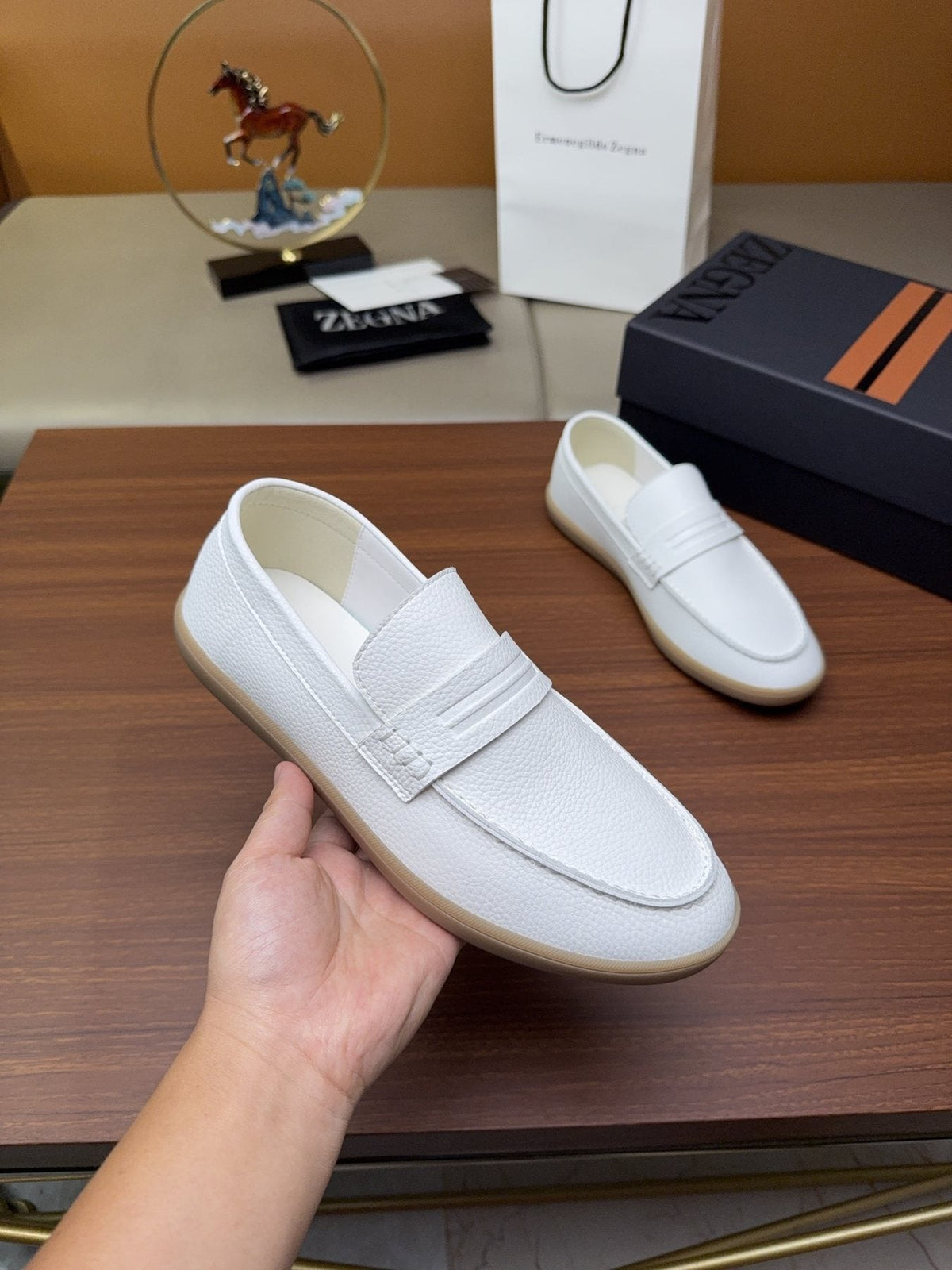 Zegna White Strap Loafers