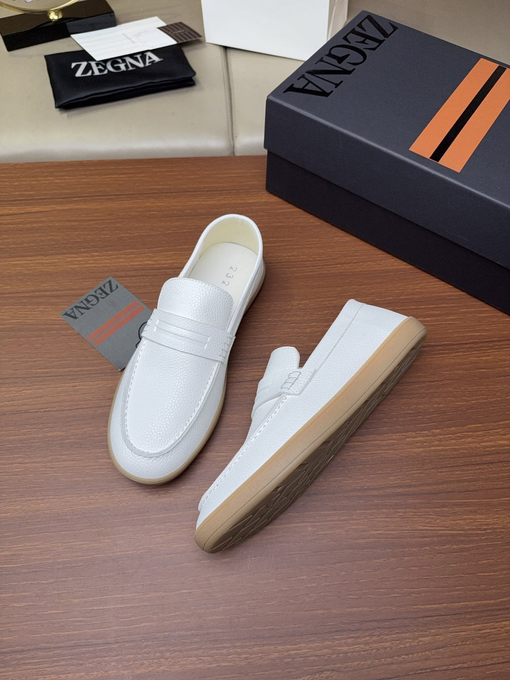 Zegna White Strap Loafers