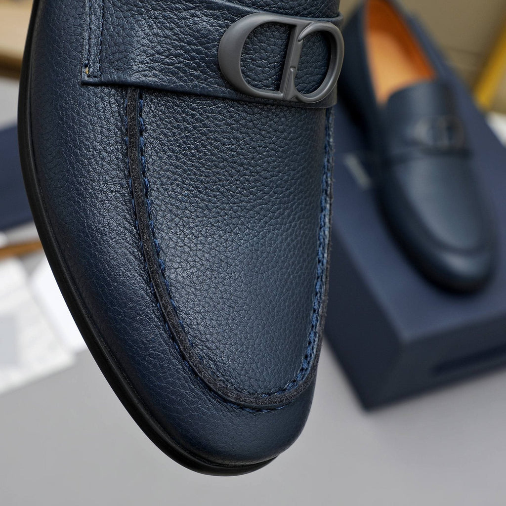 Dior Navy Blue Pebbled Leather Loafers