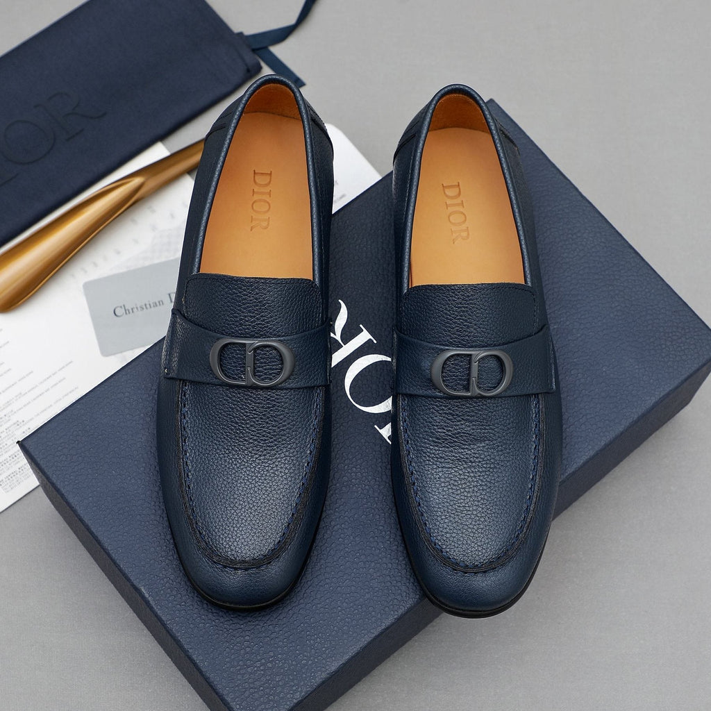 Dior Navy Blue Pebbled Leather Loafers