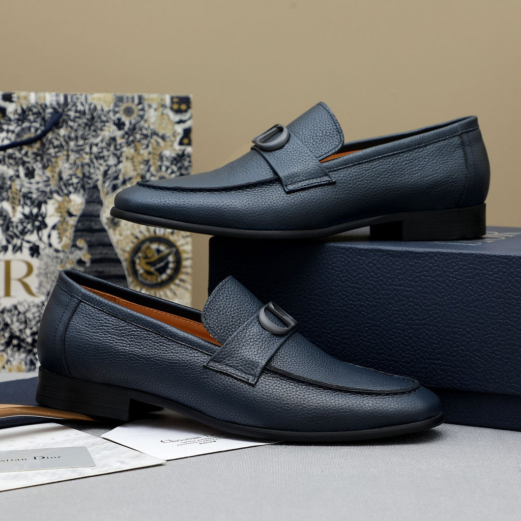 Dior Navy Blue Pebbled Leather Loafers