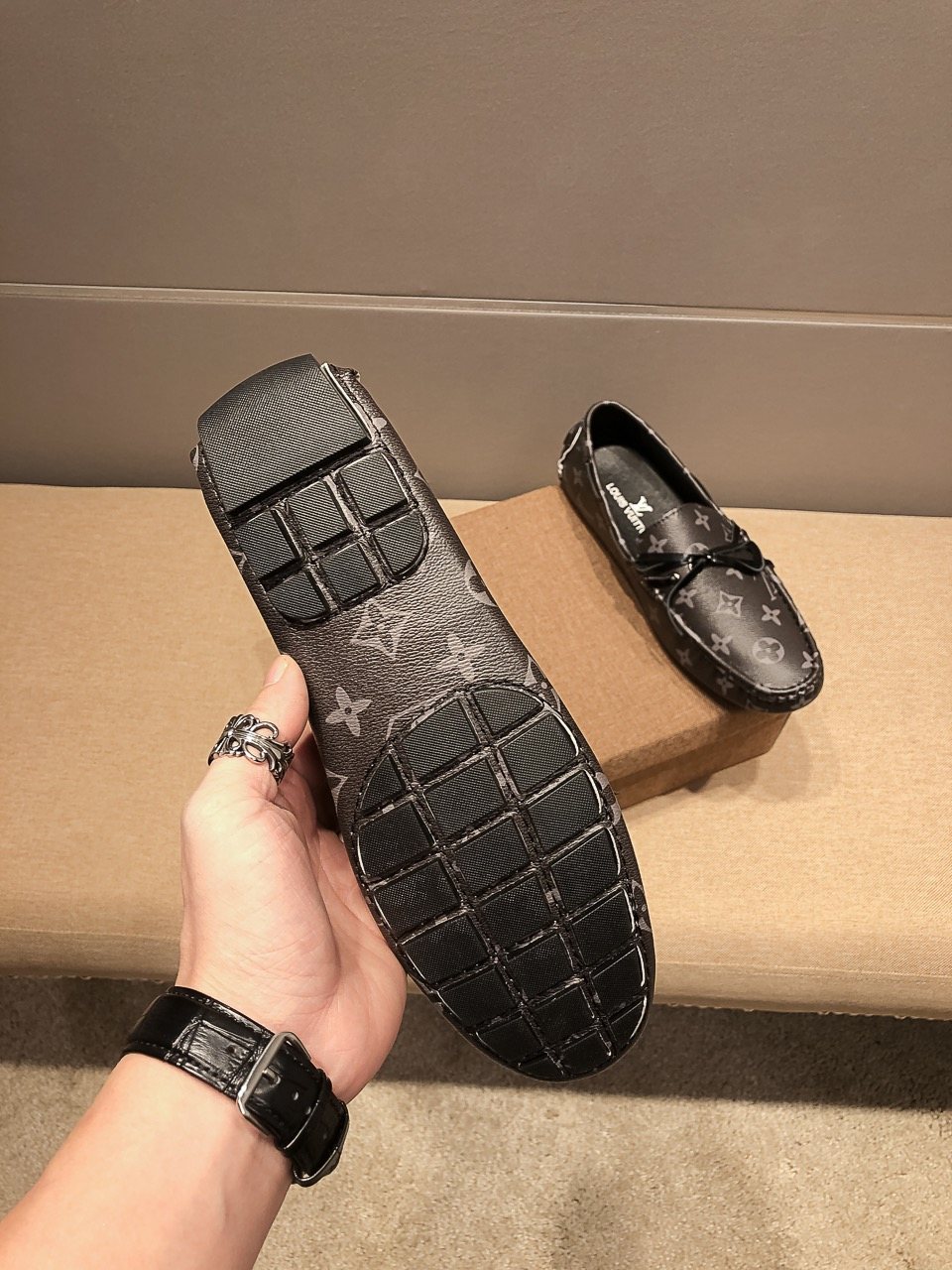 Louis Vuitton Dark Gray Monogram Bow Loafers