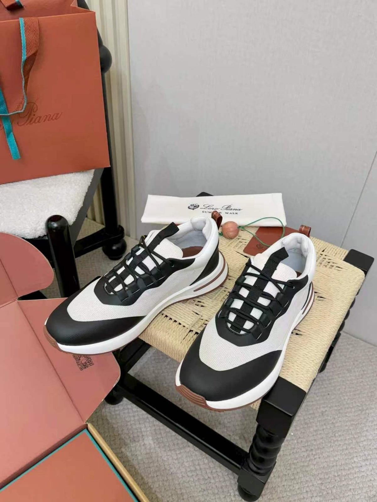 Loro Piana Men's Black and White Sneakers