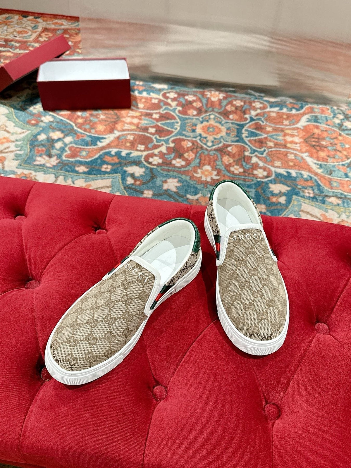 Gucci Men's Monogram Stripe Slip-On Sneakers