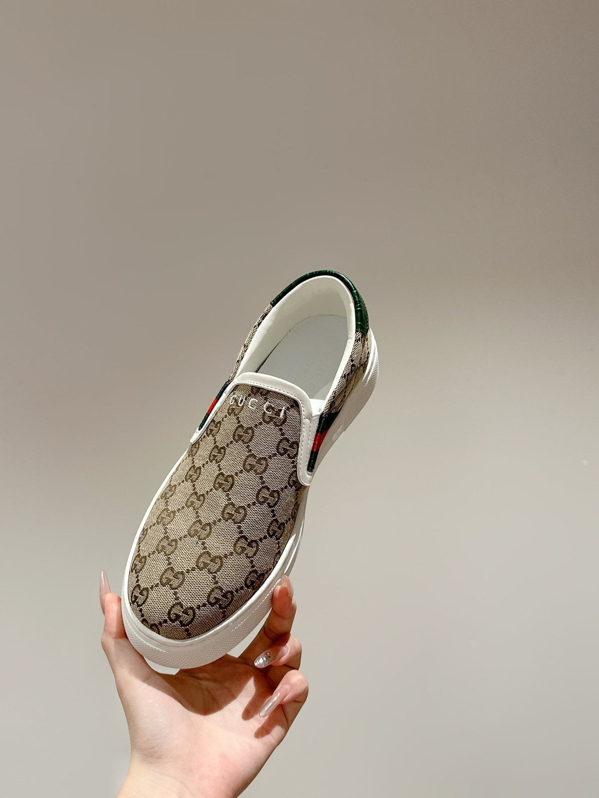Gucci Men's Monogram Stripe Slip-On Sneakers