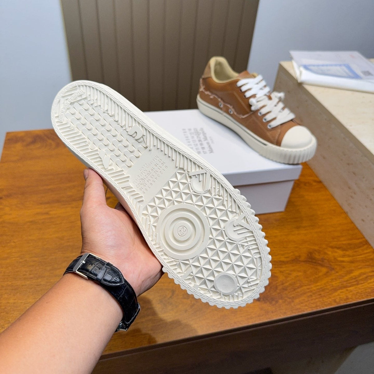 Maison Margiela Brown Off-White Low-Top Sneakers