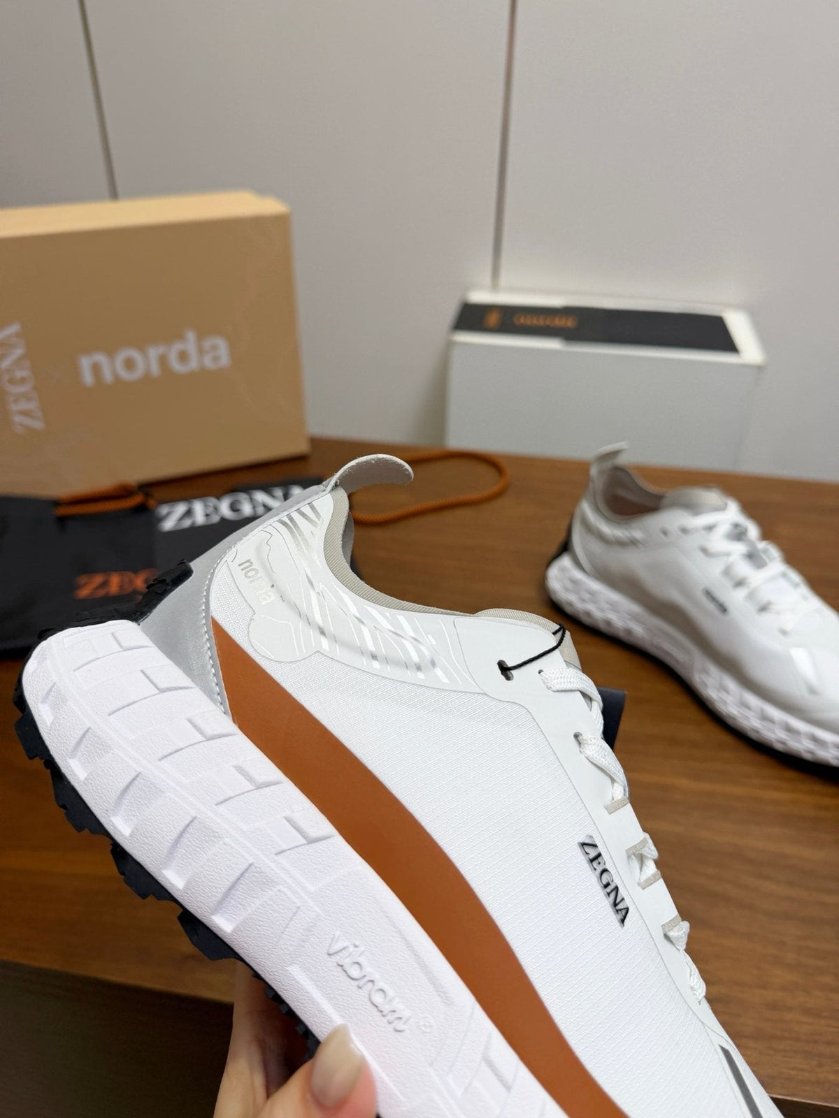 Zegna White Gray Brown Running Shoes