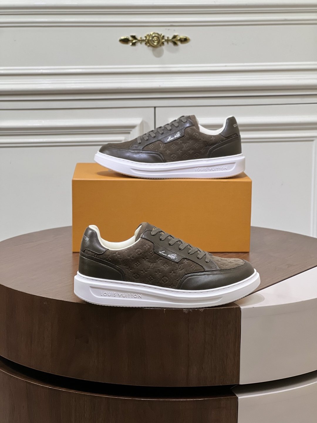 Louis Vuitton Olive Brown Patterned Low-Top Sneakers