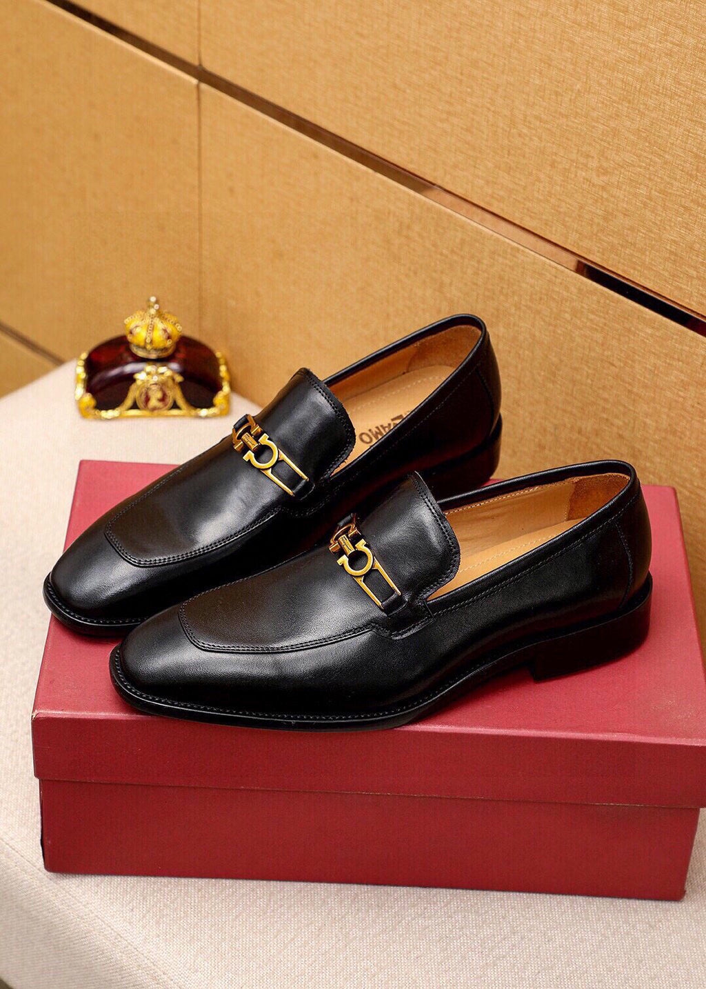 Ferragamo Black Leather Hardware Loafers - Gold-Tone Hardware
