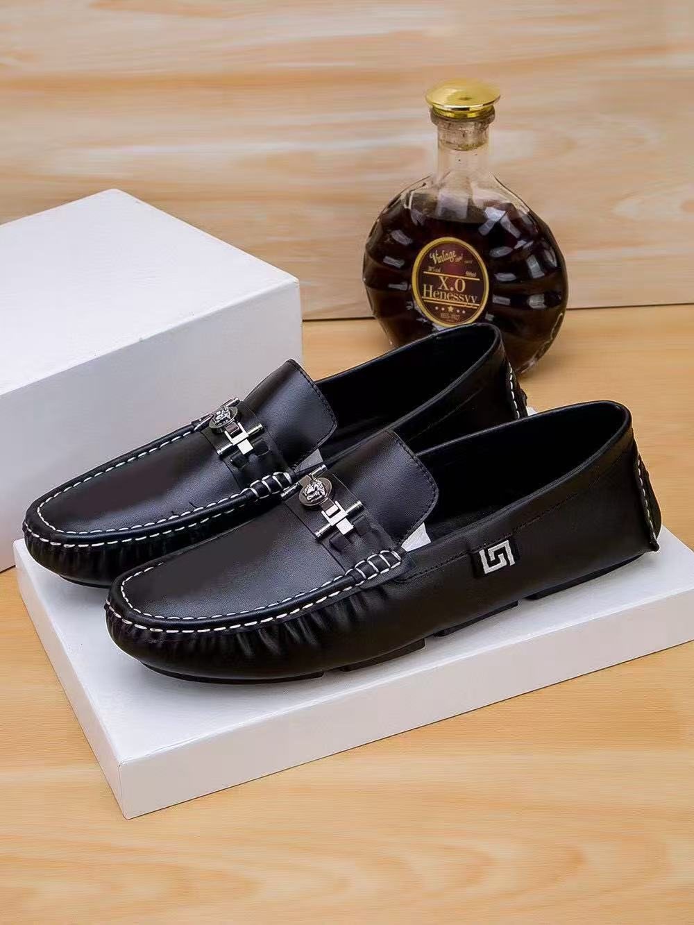Versace Black Metal-Accent Loafers