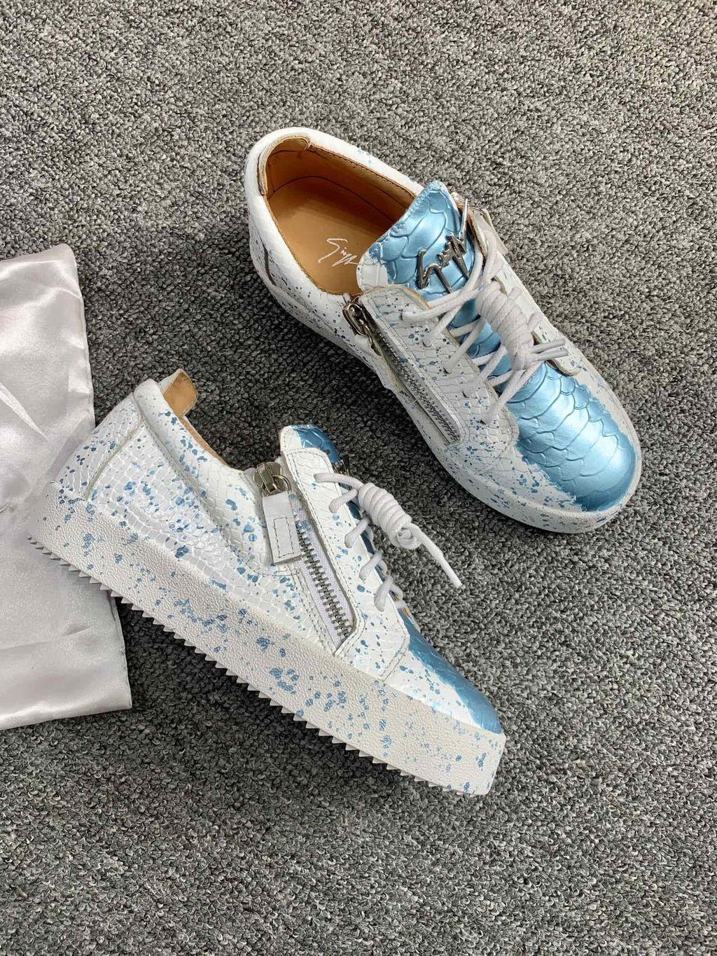 Giuseppe Zanotti Blue Speckle Low-Top Sneakers