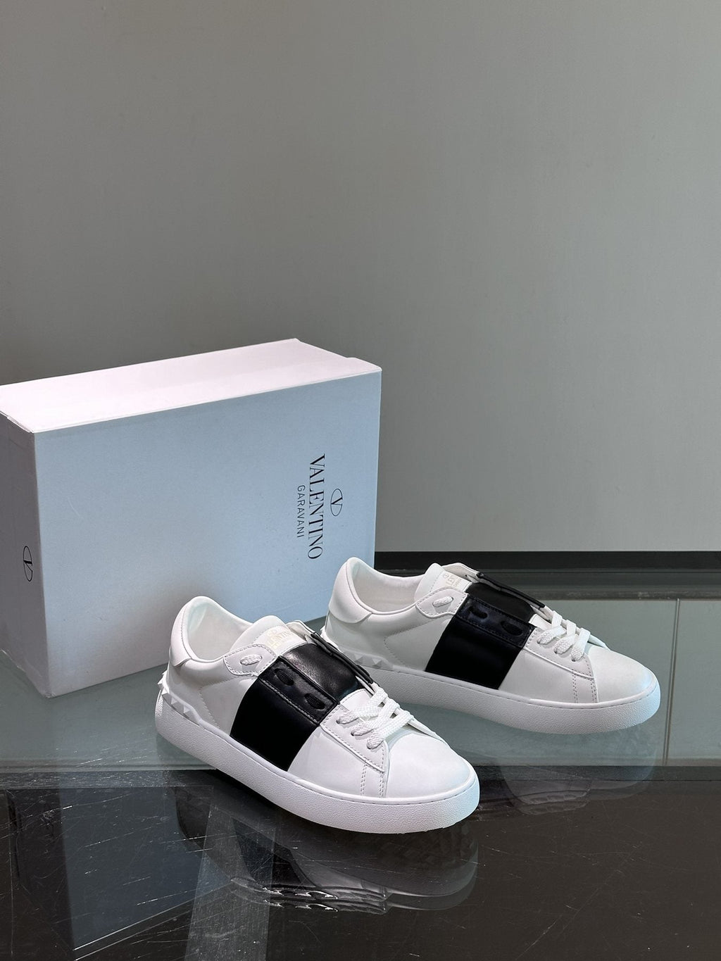 Valentino White Sneakers with Black Strap