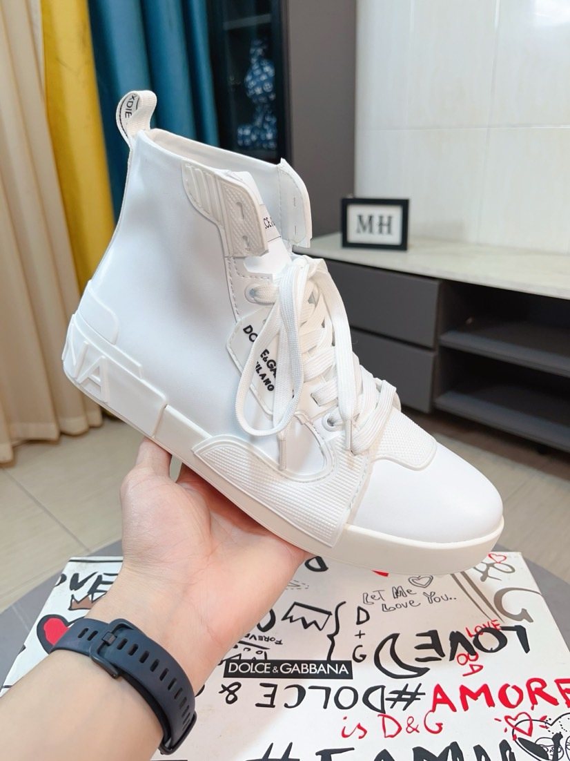 Dolce & Gabbana White Lace-Up High-Top Sneakers