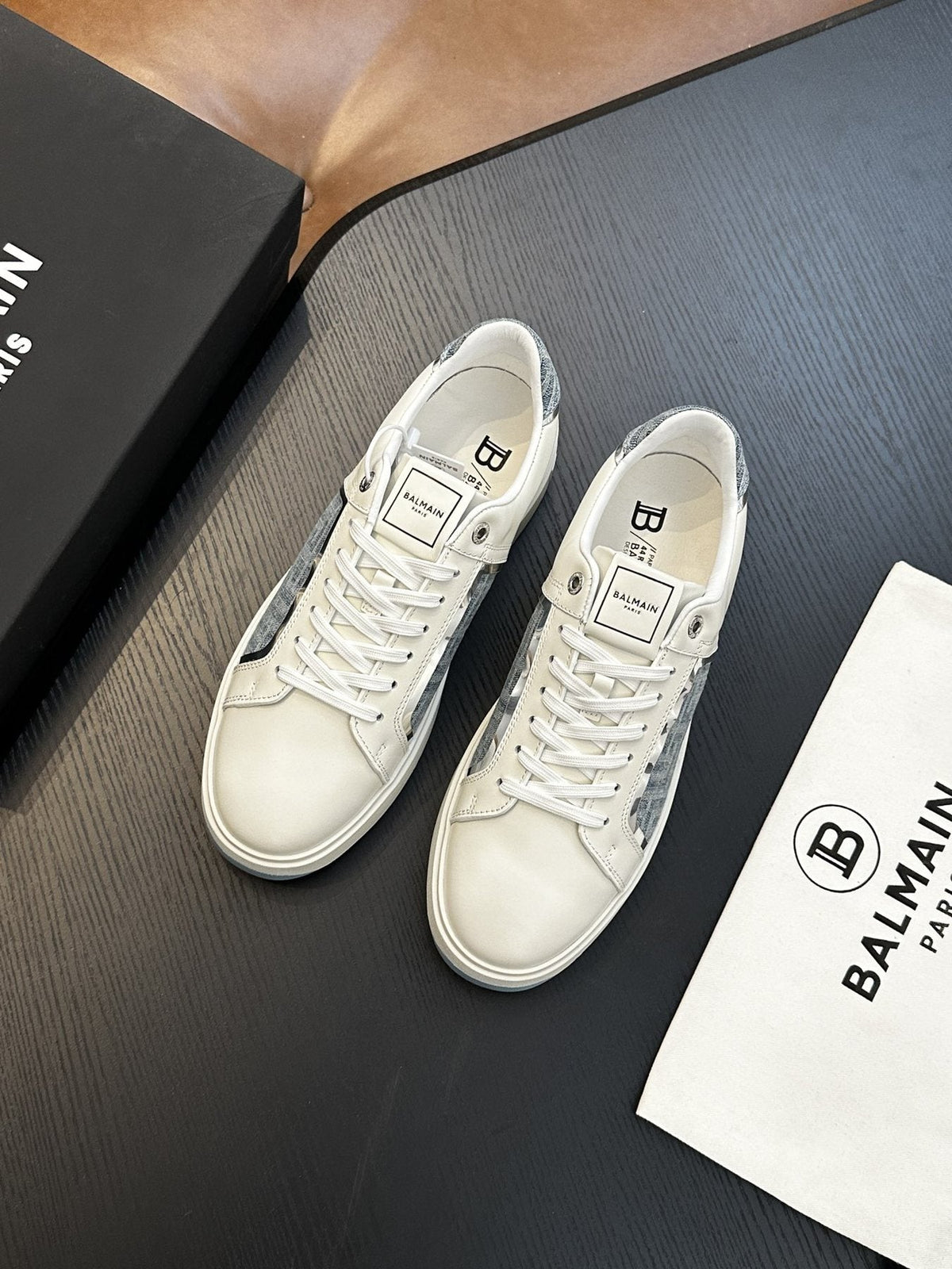 Balmain B-Skate Gray Panel Sneakers