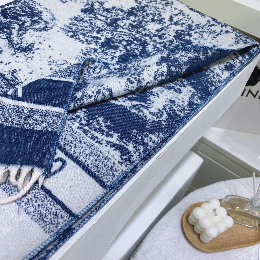 Dior Blue & White Toile Fringed Scarf