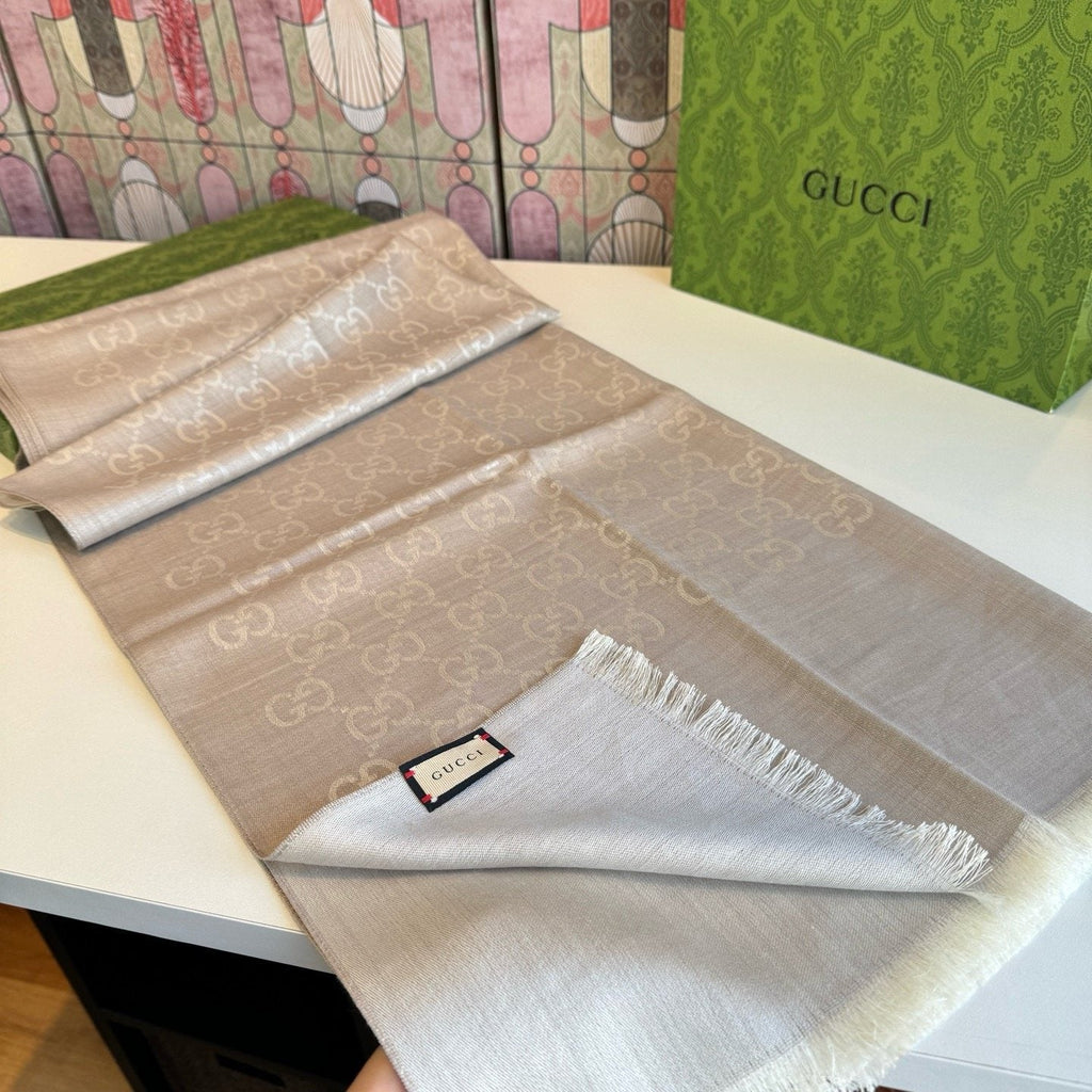 Gucci Reversible Monogram Fringe Scarf