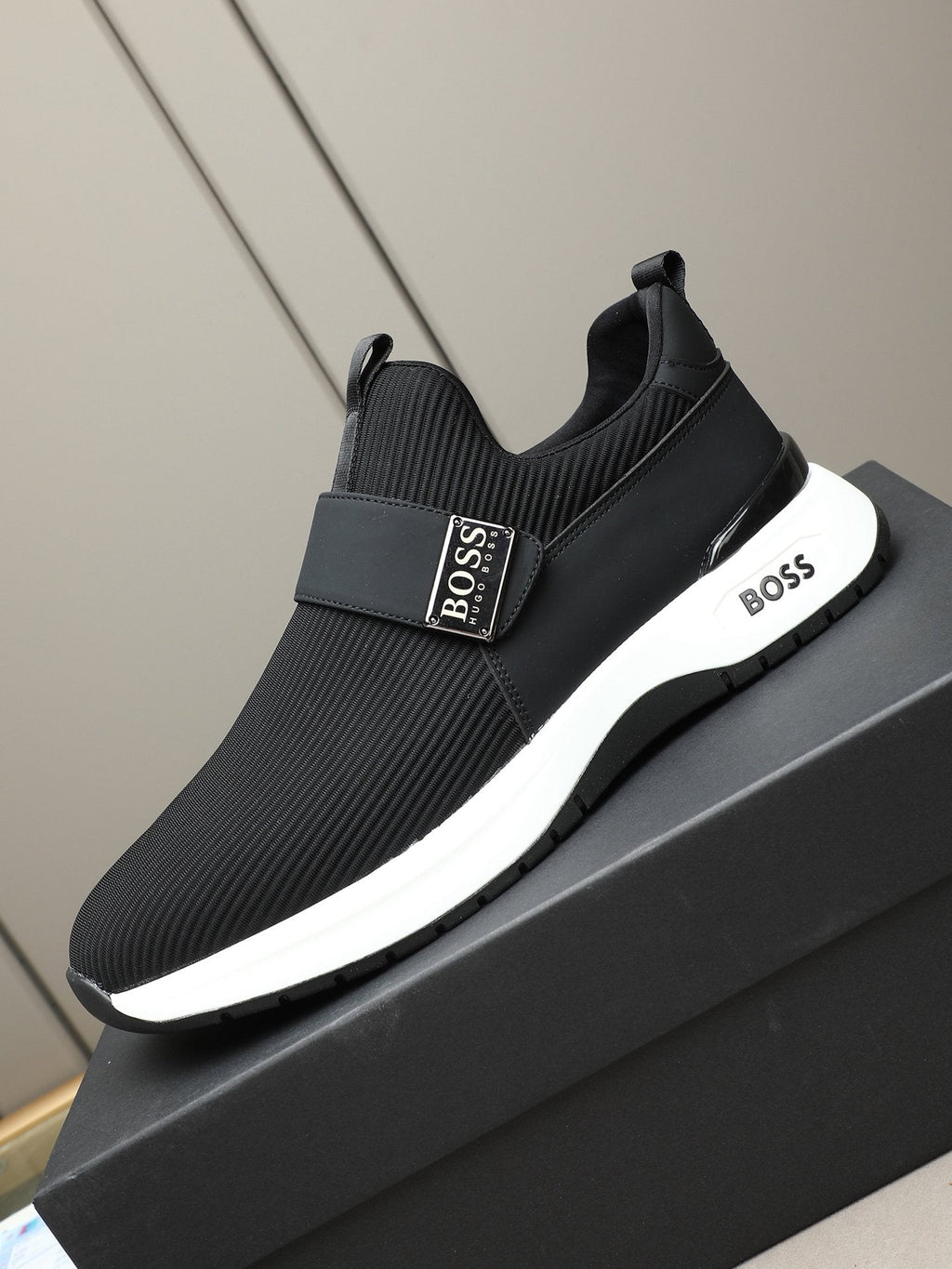 Hugo Boss Ribbed Knit Strap Slip-On Shoes