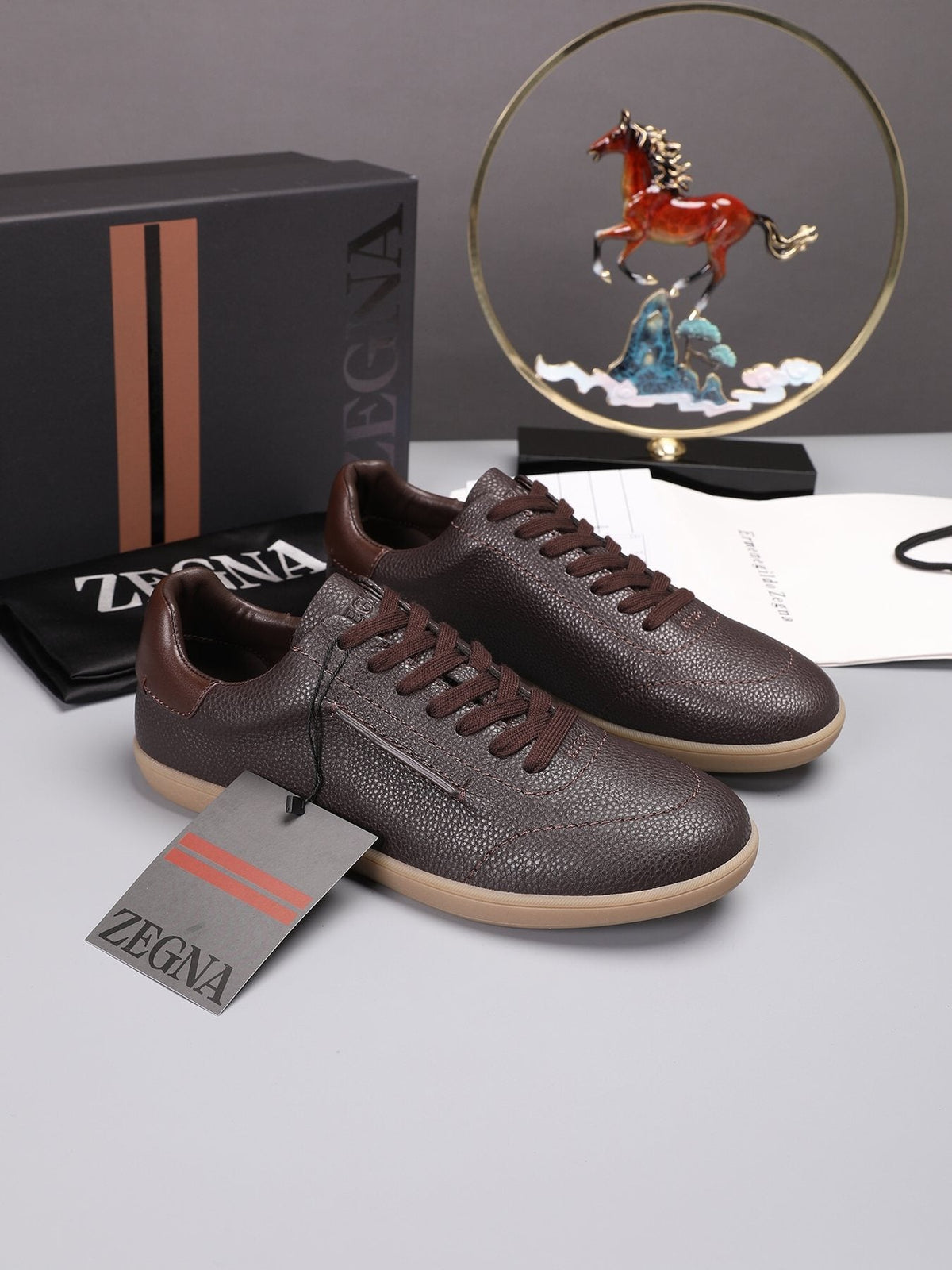 ZEGNA Textured Leather Low-Top Sneakers